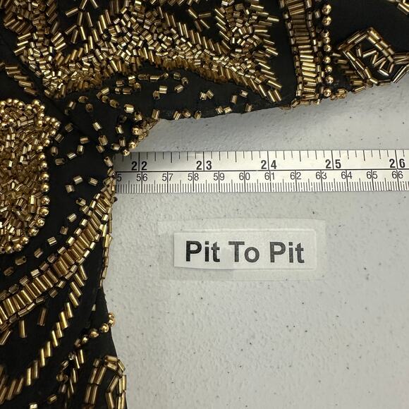 Land Mark Women Jacket Size L Silk Beaded Open Black Gold Vintage Statement Glam - Picture 5 of 7